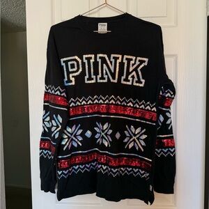 PINK Victoria's Secret Sequined Long Sleeve Top Size XS (Oversized Fit)